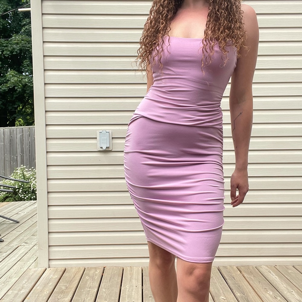 Lilac Bodycon Stretch Rouched Summer Dress